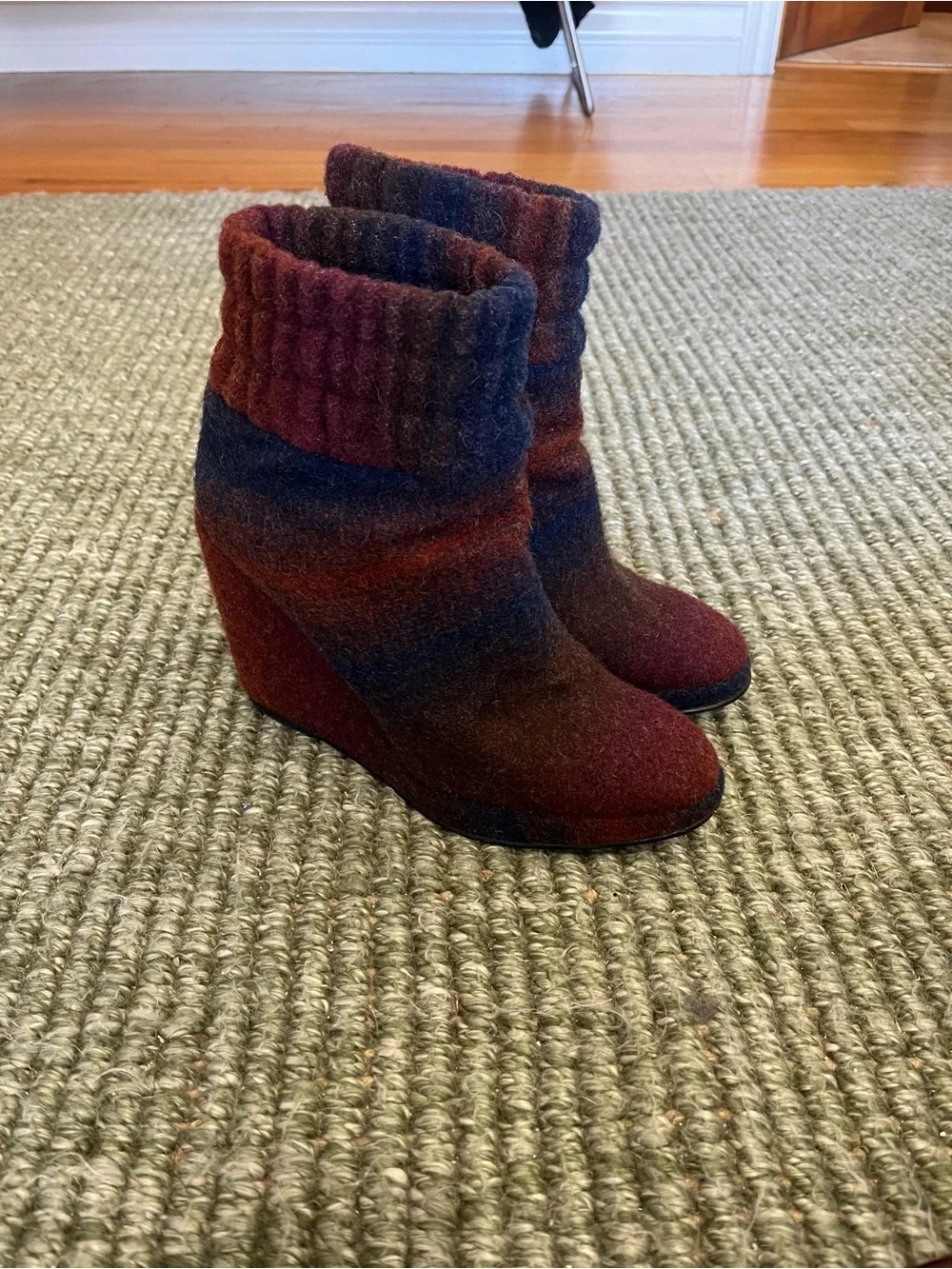 Wedge Ankle Booties in Burgundy Multi